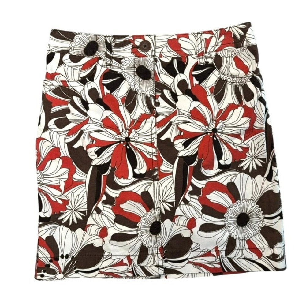 Ann Taylor Loft Womens Floral Mini Skirt Brown Red White Mod A-Line Size 4